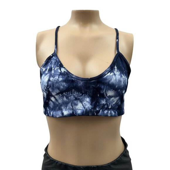 Poof Seamless Ribbed Sports Bra Strappy Back Workout Yoga Tie-Dye Blue Women S/M - Picture 1 of 7